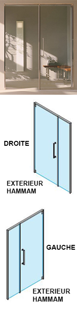 PORTES Hammam SPA FI - ALU/INOX  1 VENTAIL + 1 PANNEAU VITRE - Pose sur contre chassis - Usage semi-PRO ou PRO