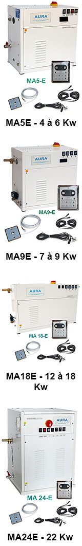 Générateurs de vapeur Gamme Résidentiel et SEMI-PRO - MAE 5 / 7 / 9 / 12 / 15 / 18 / 24 KW - INOX - Pour hammams de 4 à 40 m3