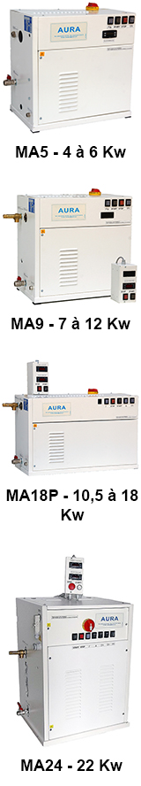Générateurs de vapeur Gamme PRO - MA 5 / 7 / 9 / 12 / 15 / 18 / 24 KW - INOX - Pour hammams de 4 à 40 m3