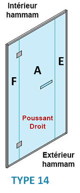TYPE 14 -  DROIT  - PAROI VITREE + porte poussant  DROIT + PAROI VITREE