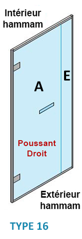 TYPE 16 - DROITE - PAROI VITREE + porte poussant  - DROIT
