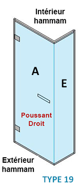TYPE 19 - DROITE - porte poussant - DROIT + PAROI VITREE ANGLE