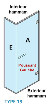 TYPE 19 - GAUCHE - PAROI VITREE ANGLE + porte poussant - GAUCHE