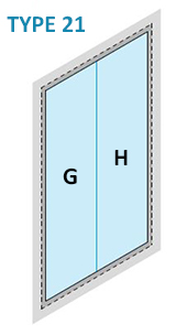 TYPE 21 - PAROI VITREE DOUBLE SANS PORTE